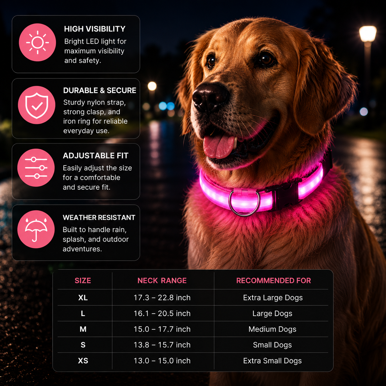 Rechargeable LED Dog Collar