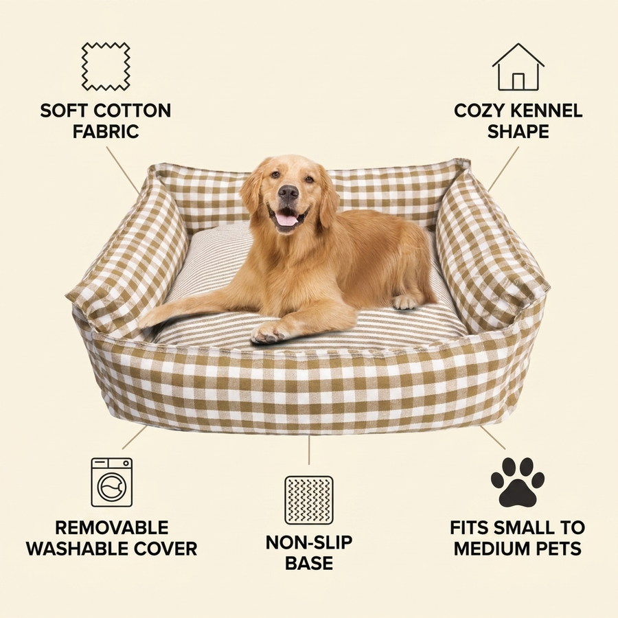 Cotton Pet Sofa Kennel Bed feature infographic