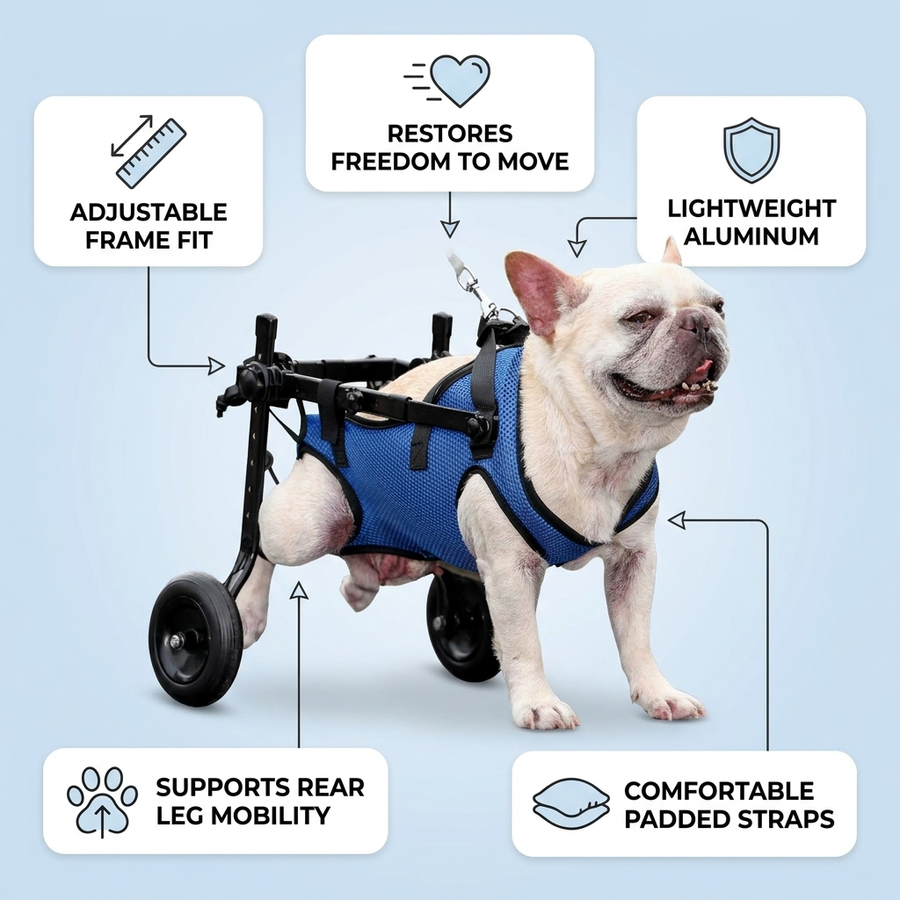 Adjustable Pet Wheelchair Cart feature infographic