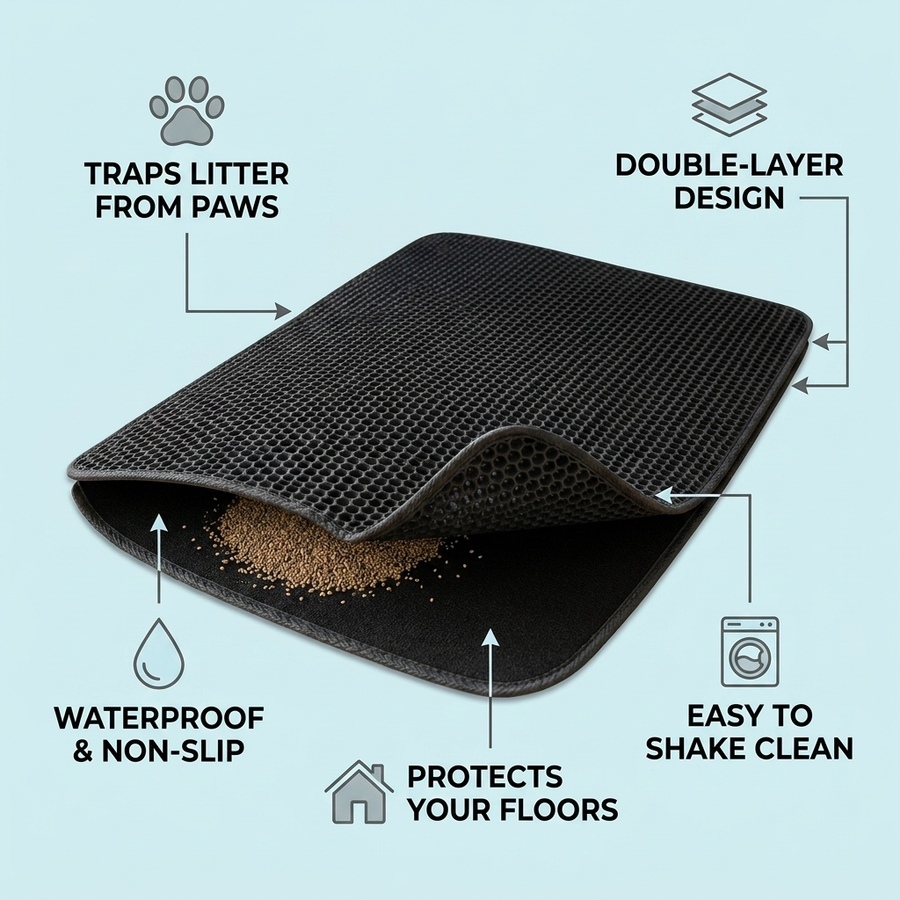 Cat Litter Trapping Mat feature infographic