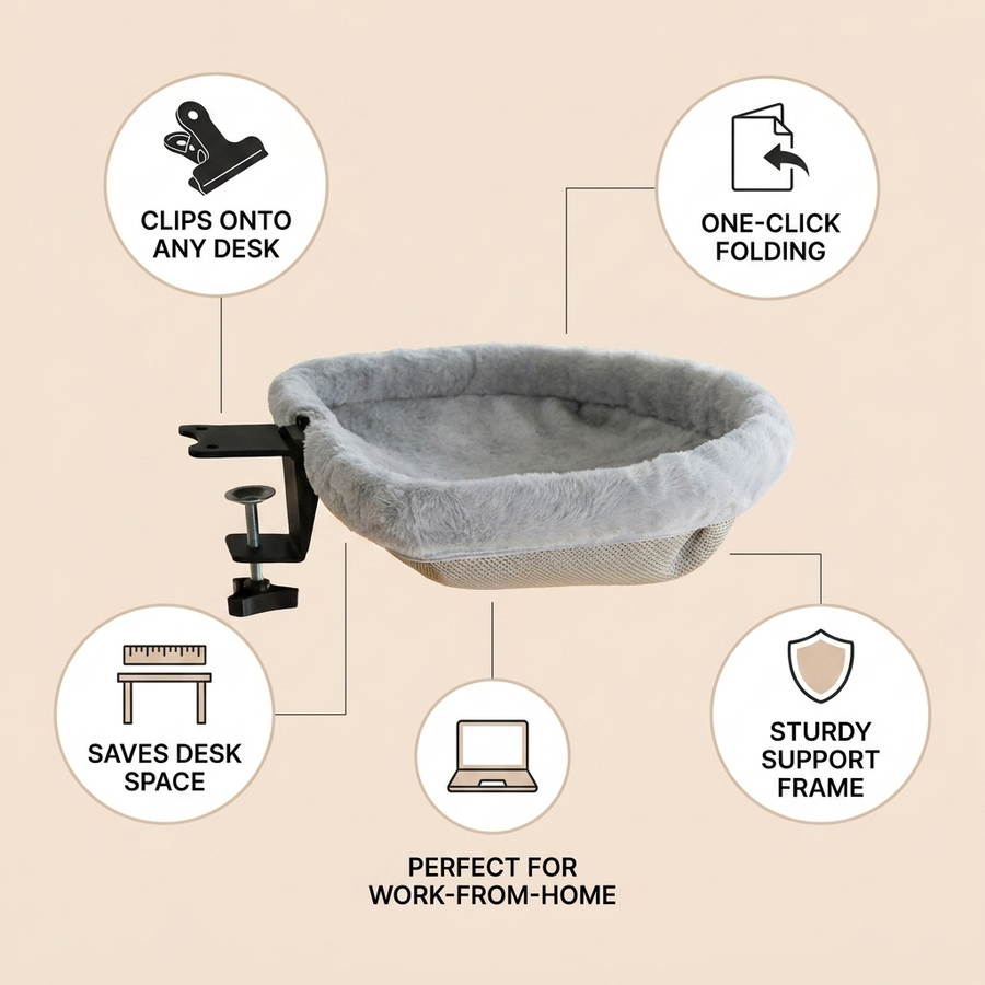 Cat Desk Hammock Perch feature infographic