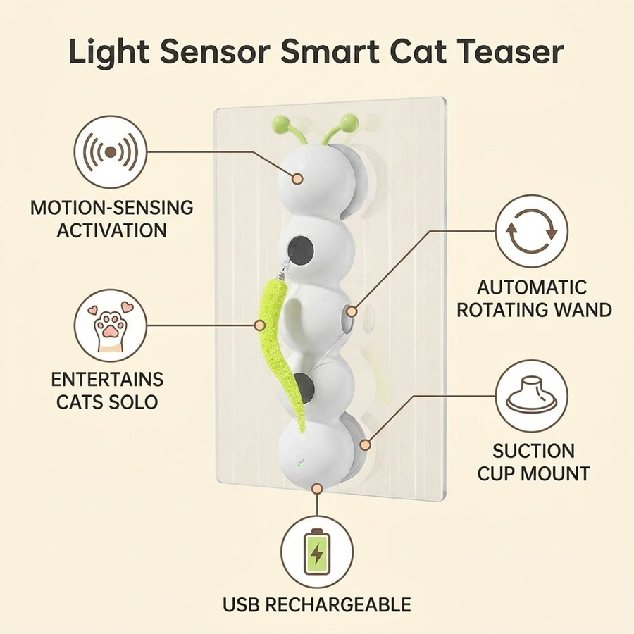 Smart Sensor Cat Wand Toy feature infographic