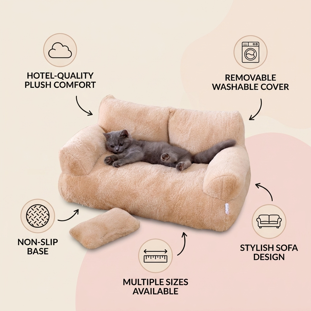 Luxury Plush Pet Sofa Bed feature infographic