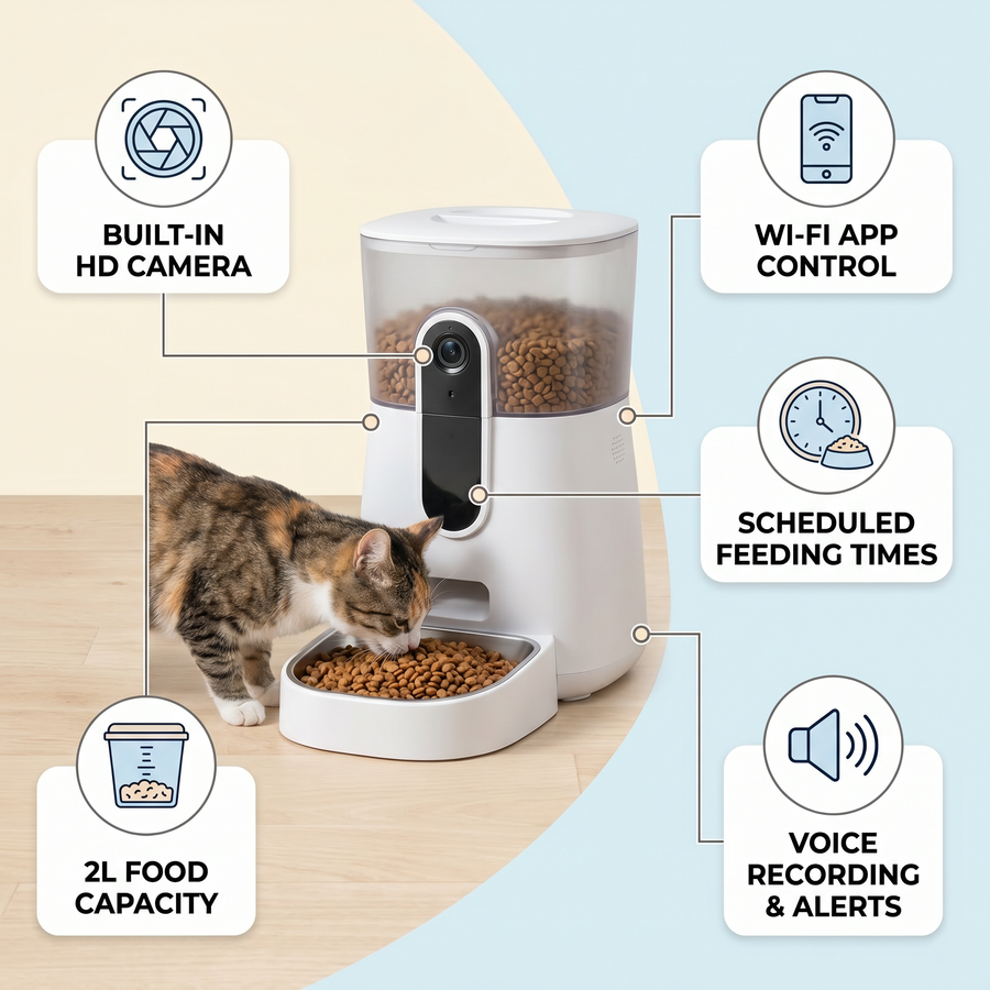 2L Smart Wi-Fi Pet Feeder with Camera feature infographic
