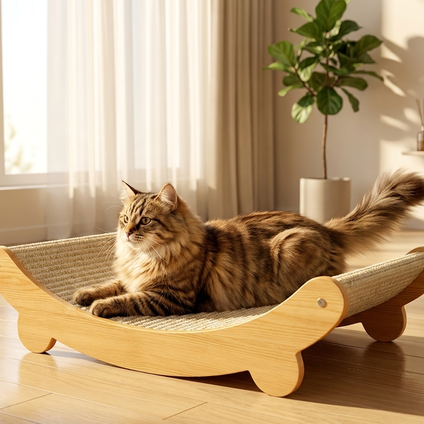 Wooden Cat Scratch Board & Bed