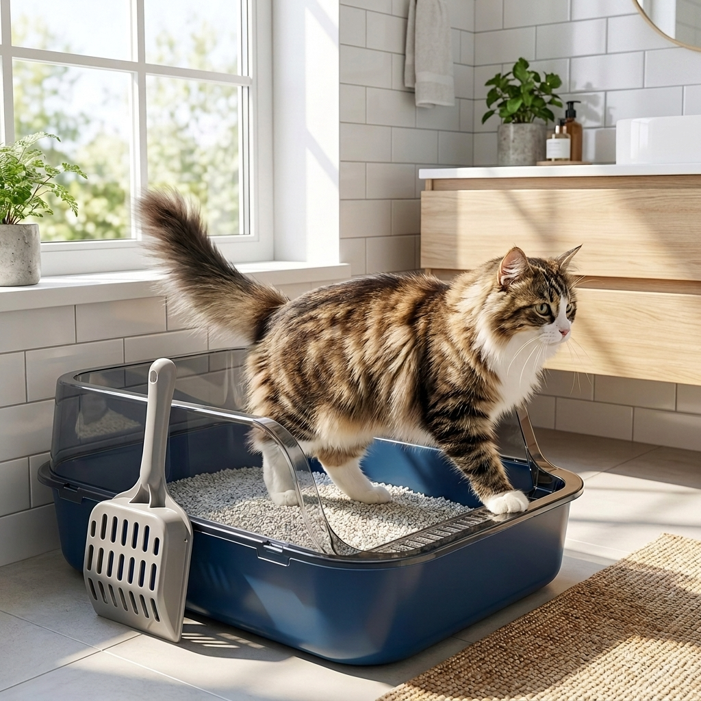 Semi-Enclosed Cat Litter Box