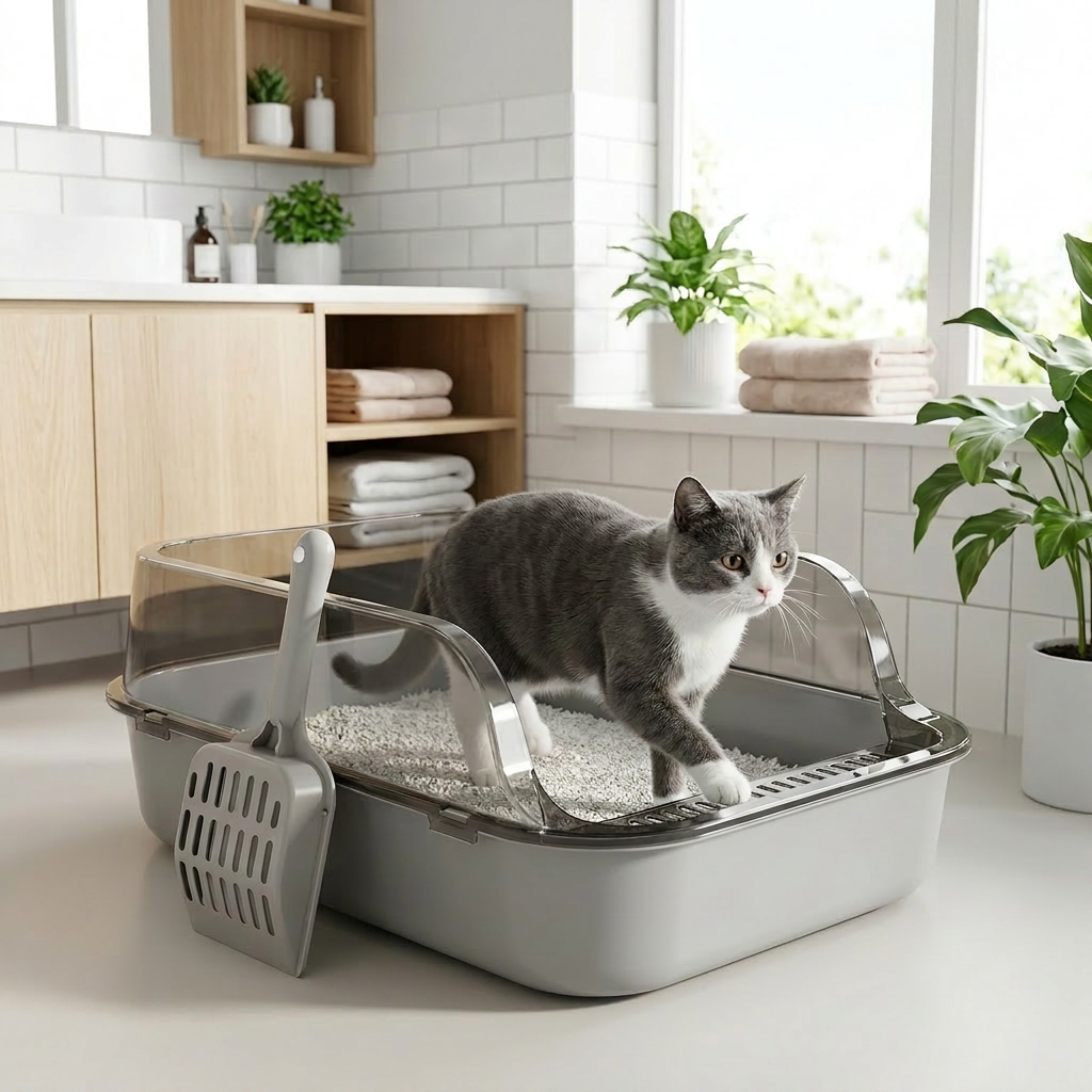 Semi-Enclosed Cat Litter Box