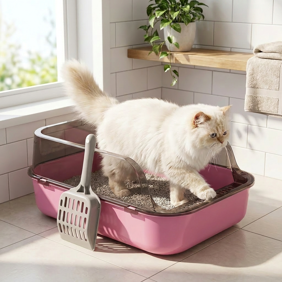 Semi-Enclosed Cat Litter Box