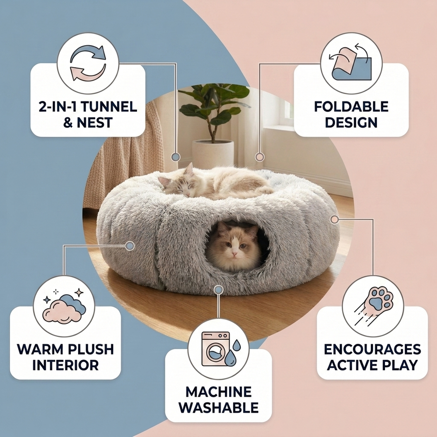 Plush Cat Tunnel & Sleeping Nest